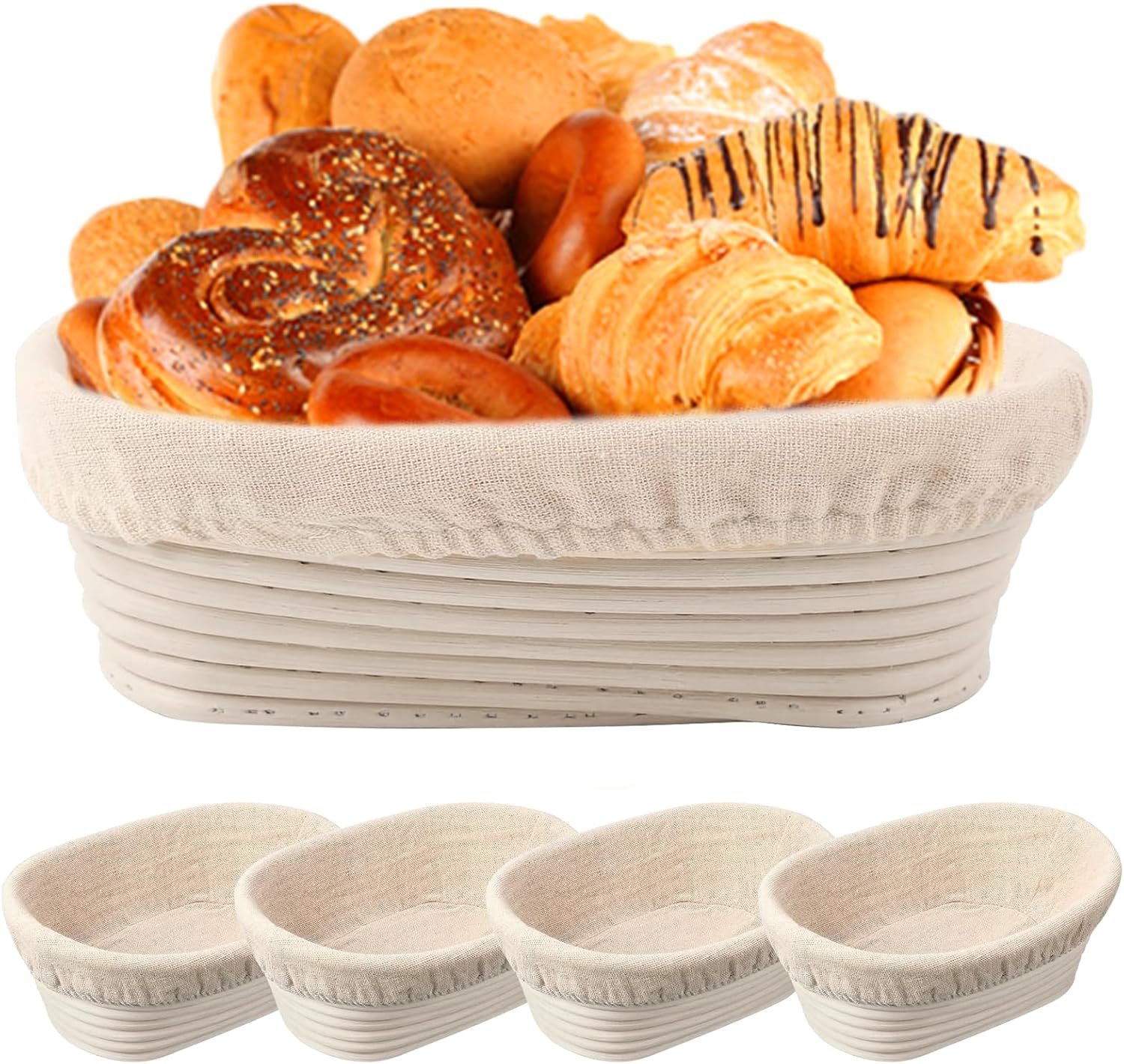 10 inch Oval Banneton Bread Proofing Basket Sourdough Bread Baking Supplies Set of 4 Sourdough Starter Kit Baking Bowl Gifts for Mom Wife - Image 2