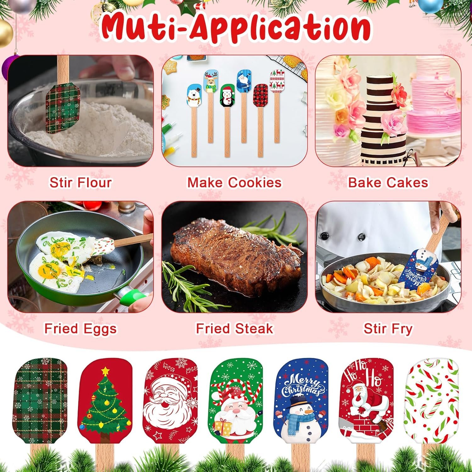 Tioncy 25 Pieces Christmas Silicone Spatulas Kit Christmas Xmas Pattern Cake Decorating Spatula Heat Resistant Pancake Spatula for Christmas Cooking Housewarming Gift - Image 6