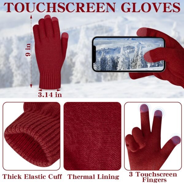 LOROME Women Winter Beanie Hat Scarf Gloves Set, Fleece Knitted Pompom Hat Warm Neck Scarf Touchscreen Gloves Winter Gift - Image 6