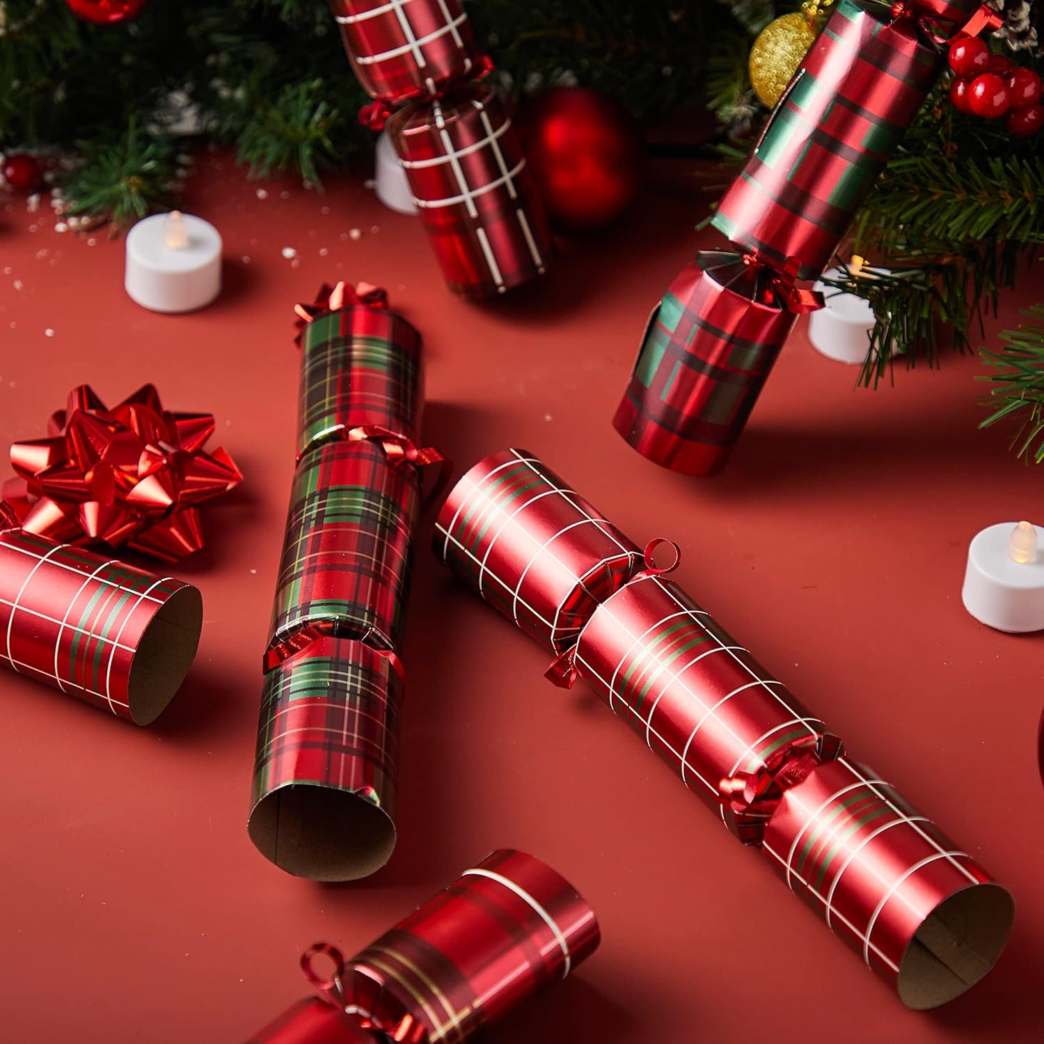 JOYIN 8 Pack Christmas Non-Snap Party Favor, Red Check Plaid Party Table Favor Includes Party Hat, Jokes & Gifts, Xmas Gifts Prizes for Christmas Holiday Dinner Traditions Party Supplies - Image 6
