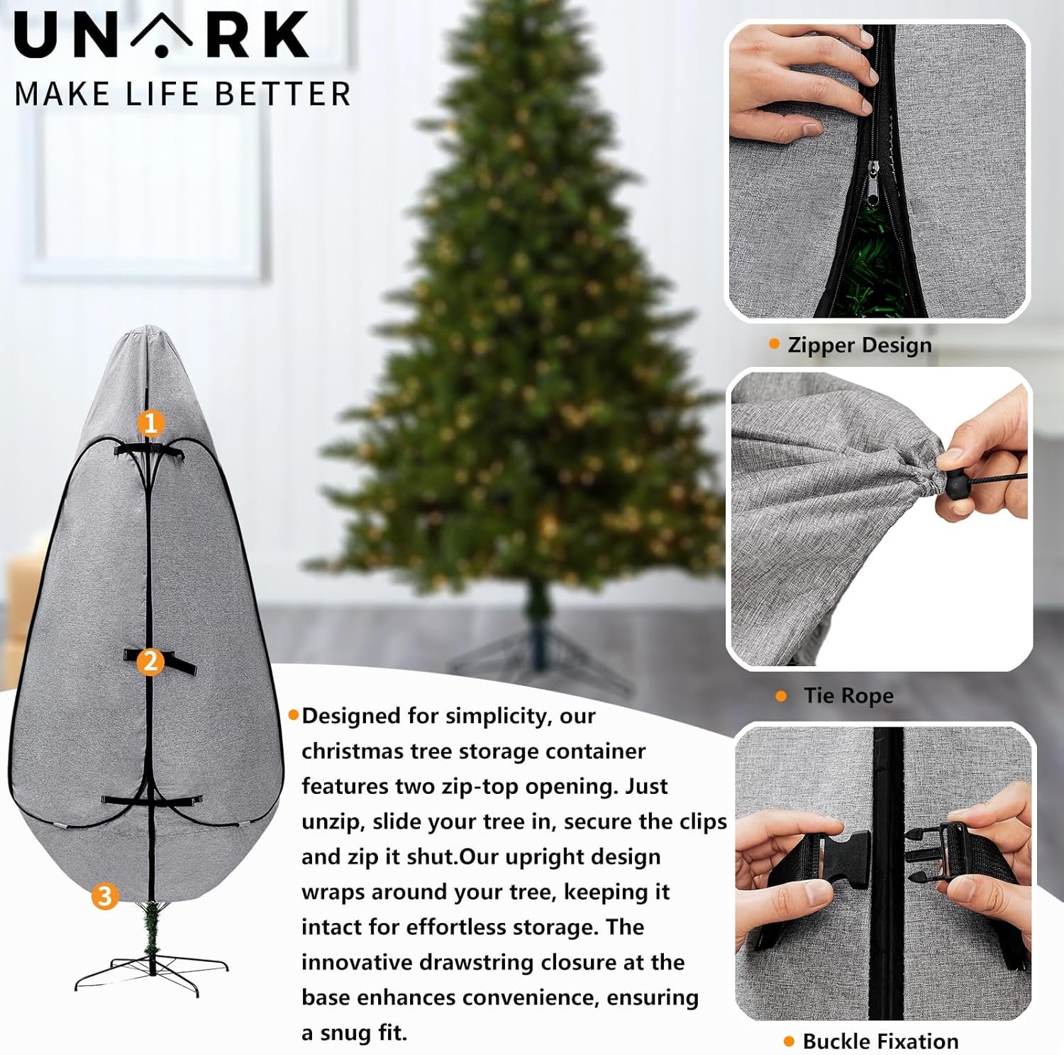 Upright Christmas Tree Storage Bag 7.5 Ft, Artificial Christmas Tree Storage Bag, Christmas Tree Cover for Upright Storage Fit 6 Ft / 6.5 Ft / 7 Ft / 7.5 Christmas Tree Storage Bag 6.5ft - Image 6