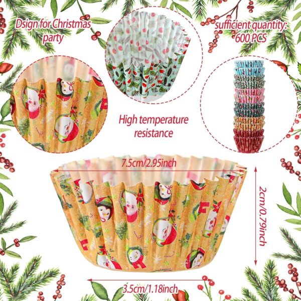 Gerrii 600 Pcs Christmas Candy Cups Paper Candy Making Supplies Santa Claus Snowman Baking Supplies Snowflake Elk Mini Cupcake Liner Xmas Mini Baking Cups Holiday Candy Paper Wrappers 6 Style(Fresh) - Image 3