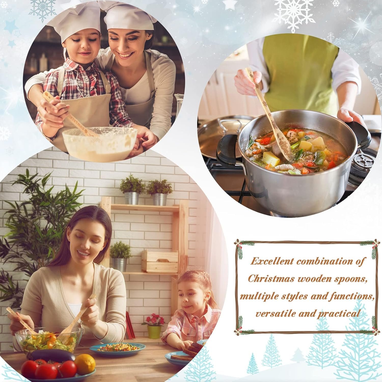 10 Piece Christmas Spatula Burned Spoons Wooden Christmas Kitchen Utensils Spoon Wood Slotted Decorated Wooden Spoons Spatula Christmas Cooking Utensils for Christmas Kitchen Decoration - Image 4
