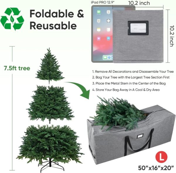 BALEINE 7.5 ft Christmas Tree Storage Bag, Heavy Duty 900D Oxford Fabric with Reinforced Handles and Dual Zippers Wide Opening, Extra Large Storage Container for Trees and Decorations (Grey) - Image 3