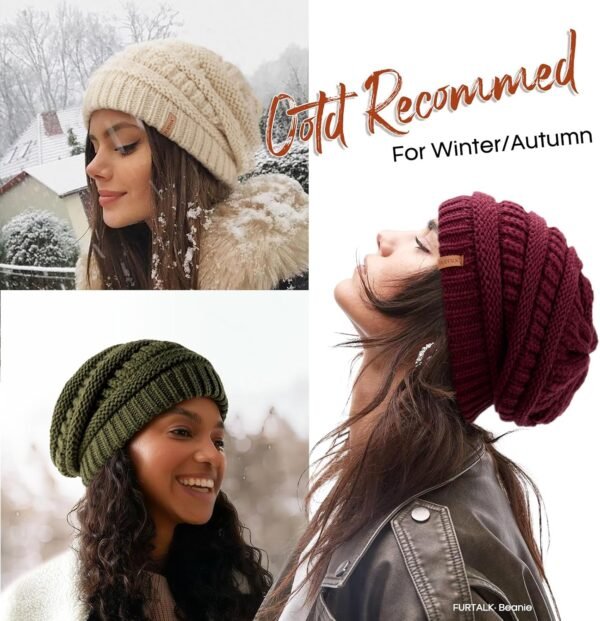 FURTALK Winter Beanie Hat for Women Satin Lined Cable Knit Chunky Slouchy Beanies Skull Warm Cap - Image 7