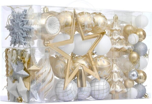 Valery Madelyn Christmas Ball Ornaments, 100ct White and Gold Shatterproof Christmas Tree Decorations Set, Elegant Hanging Ornaments for Xmas Trees Bulk Holiday Decor - Image 2