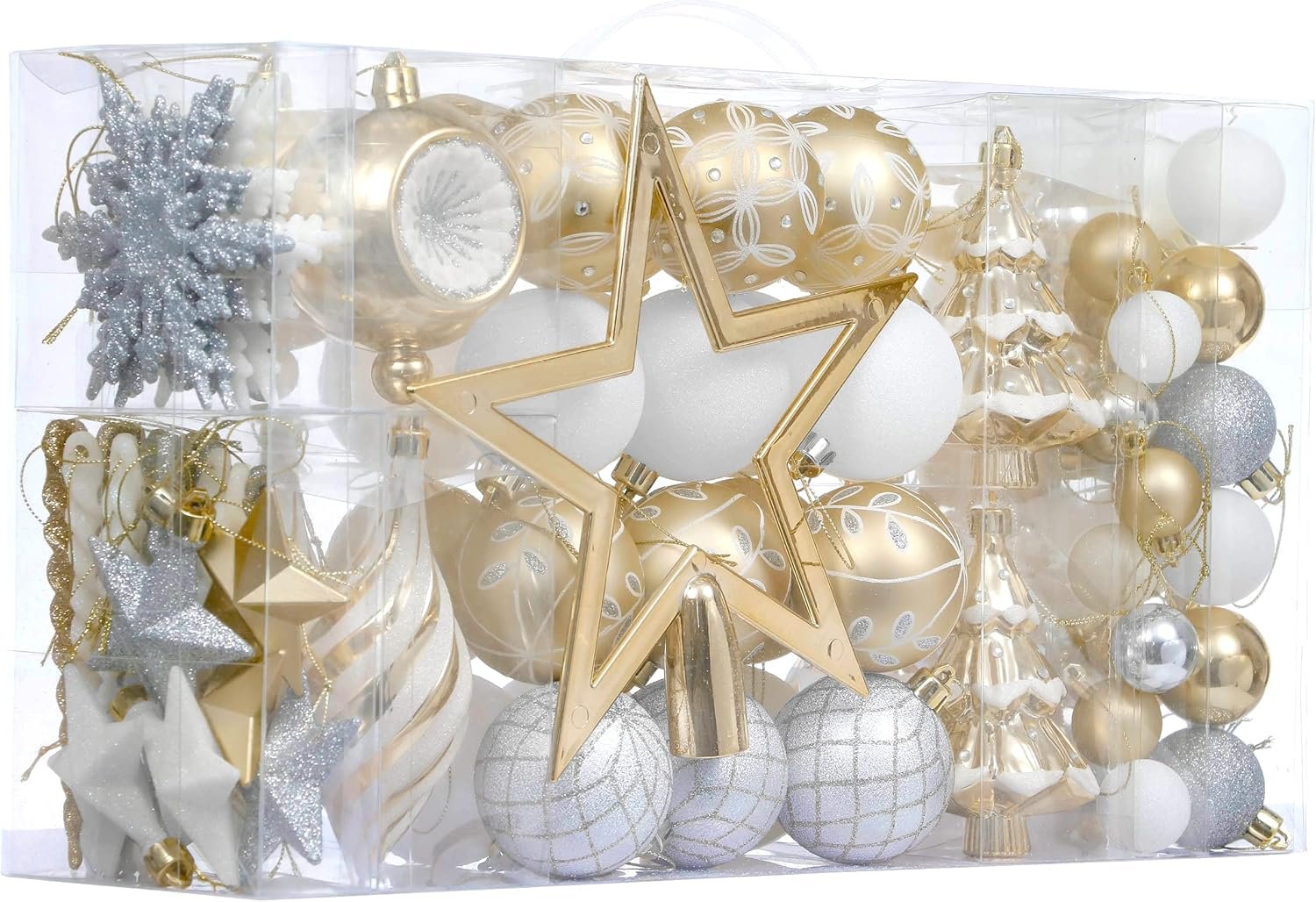 Valery Madelyn Christmas Ball Ornaments, 100ct White and Gold Shatterproof Christmas Tree Decorations Set, Elegant Hanging Ornaments for Xmas Trees Bulk Holiday Decor - Image 2