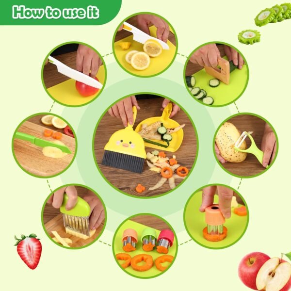 14 PC Kid Safe Knife Set for Real Cooking Toy for Age 2+ , Montessori Kitchen tools for Toddlers Mini Chef 2-4 5-7 6-8 Year Old Kids, Christmas Toy Gifts for 2 3 4 5 6 7 8 9 Year Old Girl Boy Birthday - Image 4