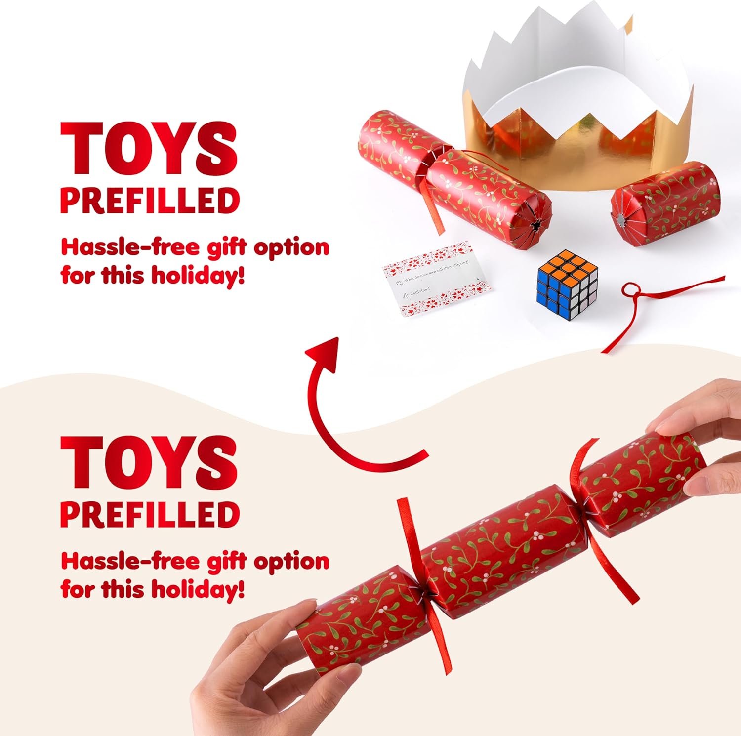 JOYIN 10 Pack Christmas No Snap Party Table Favor with Classic Christmas Design, with Party Hat, Joke & Little Gift Inside, for Xmas Gift, Christmas Seasonal Holiday Dinner Traditions - Image 6