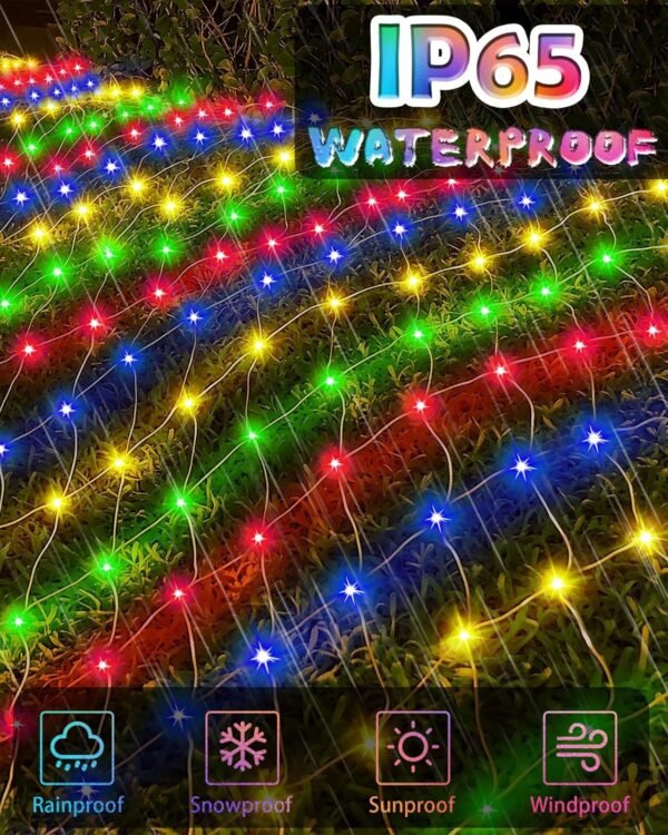 Christmas Net Lights 9.8ft x 6.6ft, 200 LED Outdoor Mesh Lights with 8 Modes, Waterproof Bush String Lights for Home Garden Yard Xmas Decorations Connecable, Timer (Multicolor) - Image 5