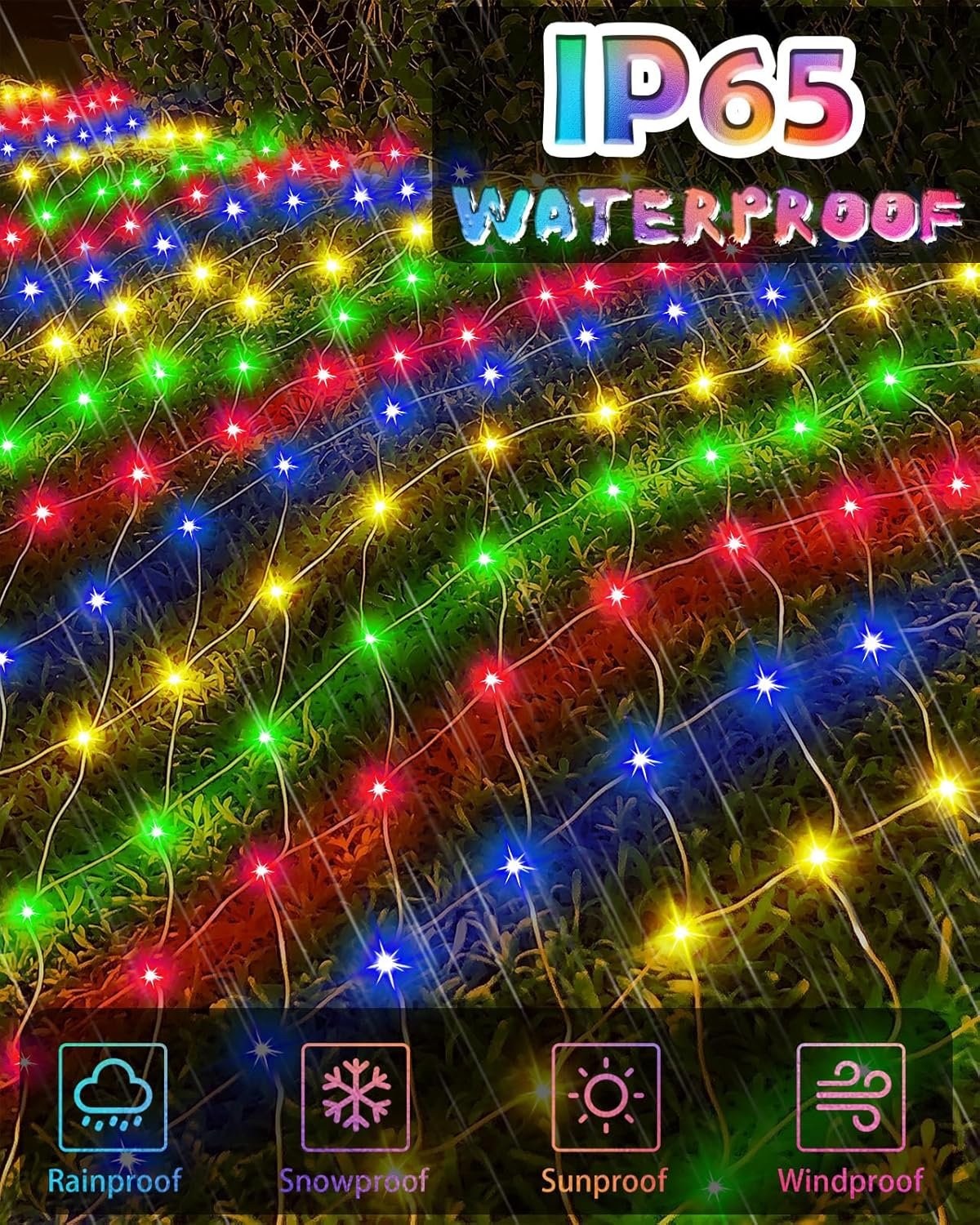 Christmas Net Lights 9.8ft x 6.6ft, 200 LED Outdoor Mesh Lights with 8 Modes, Waterproof Bush String Lights for Home Garden Yard Xmas Decorations Connecable, Timer (Multicolor) - Image 5