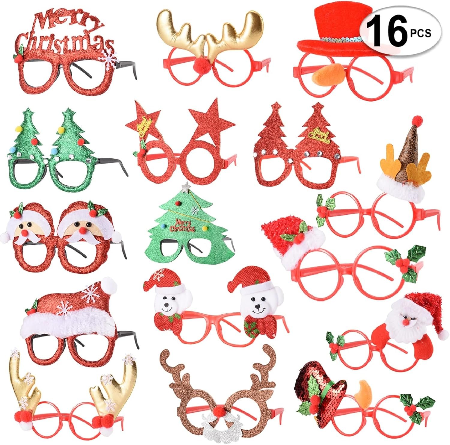 16 PCS Christmas Holiday Glasses for Kids & Adults ,Cute Christmas Glasses Frames,Fun Christmas Party Favors Festive Decorations & Trinkets , Perfect for Goodie Bag Stuffers ,best Photos booth - Image 9