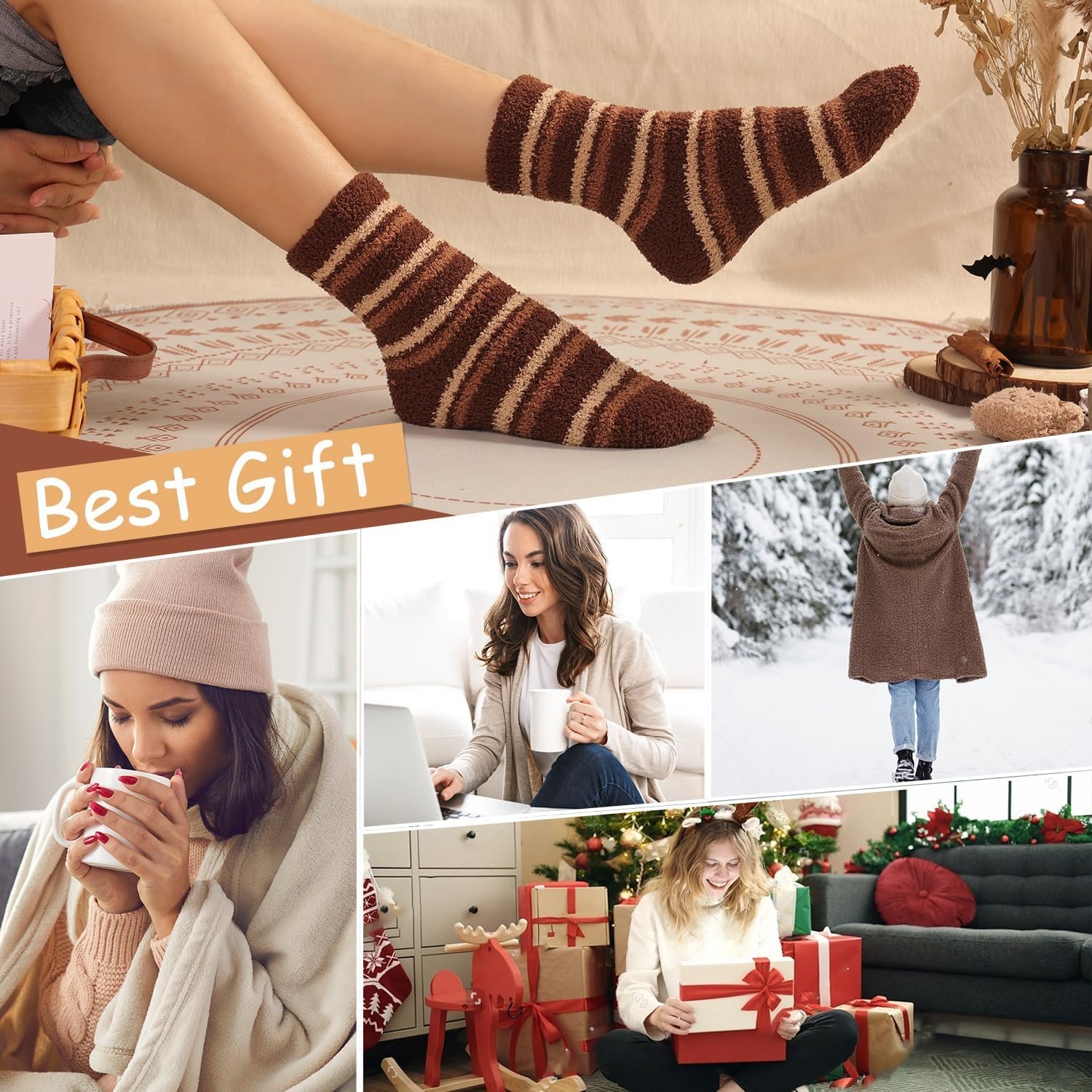 Plush Slipper Socks Women - Colorful Warm Fuzzy Crew Socks Cozy Soft for Winter Indoor - Image 7