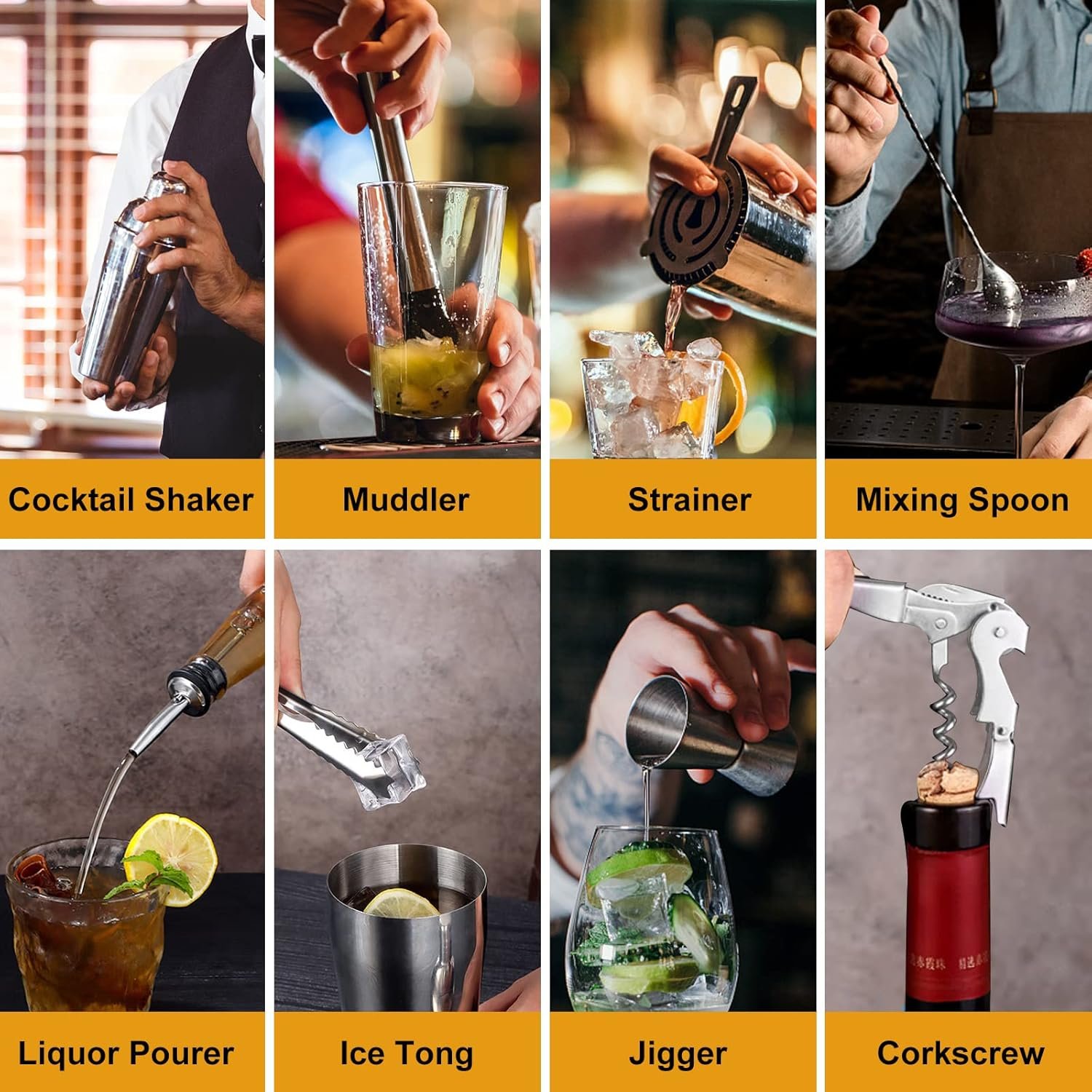 Vabaso Bartender Kit, Cocktail Shaker Set for Mixed Drink Home Bar, 25oz Professional 18/8 Stainless Steel Bar Tool Set with Cocktail Recipes Booklet, Father's Day - Image 9