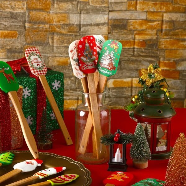 Patelai Christmas Silicone Spatula Xmas Cake Spatula with Wooden Handle Snowmen Pancake Spatula Cute Pan Scraper Xmas Dish Scraper Cooking Spatulas for Kitchen Mixing Cooking (Lovely Style,12 Pieces) - Image 4