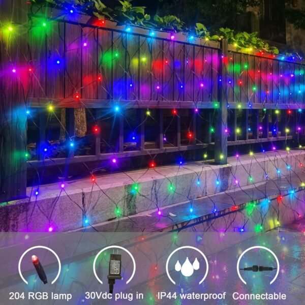 OYCBUZO 204 LED Net Lights, 9.8ft x 6.6ft Color Changing Christmas Mesh String Lights, Connectable Fairy Lights Waterproof Outdoor Christmas Decorations for Tree Bushes Holiday Party Garden - Image 6