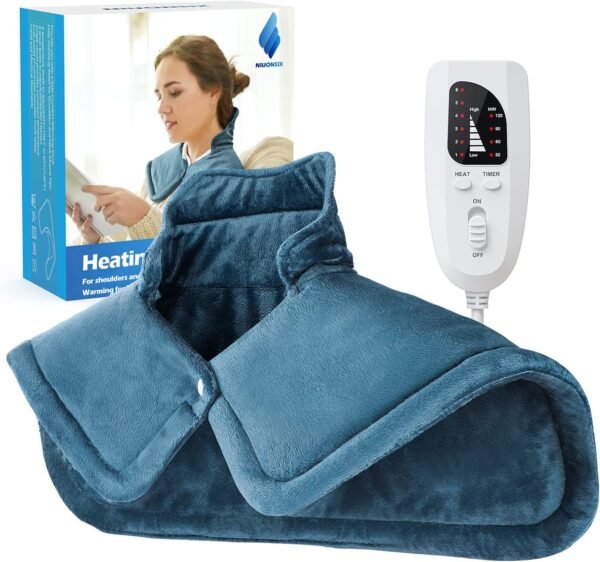 Heating Pad for Neck and Shoulders, NIUONSIX Christmas Gifts for Women Mom Wife Men Dad, Weighted Electric Heating Pad for Back Pain Relief 6 Heat Settings 4 Timers Auto Off, Blue - Image 2