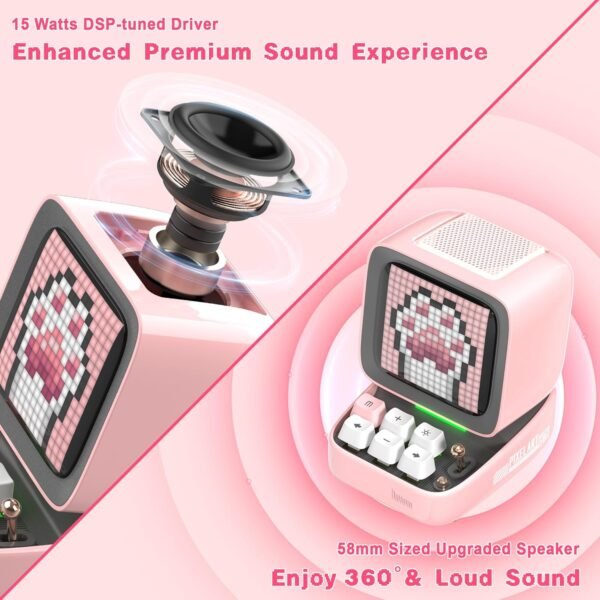 Divoom Ditoopro Pixel Art Speaker, Retro Bluetooth Speaker Loud, DIY App Controlled Gadget, Cute Desk Accessories, Unique Gift for Birthdays, Graduation, Pink - Image 3