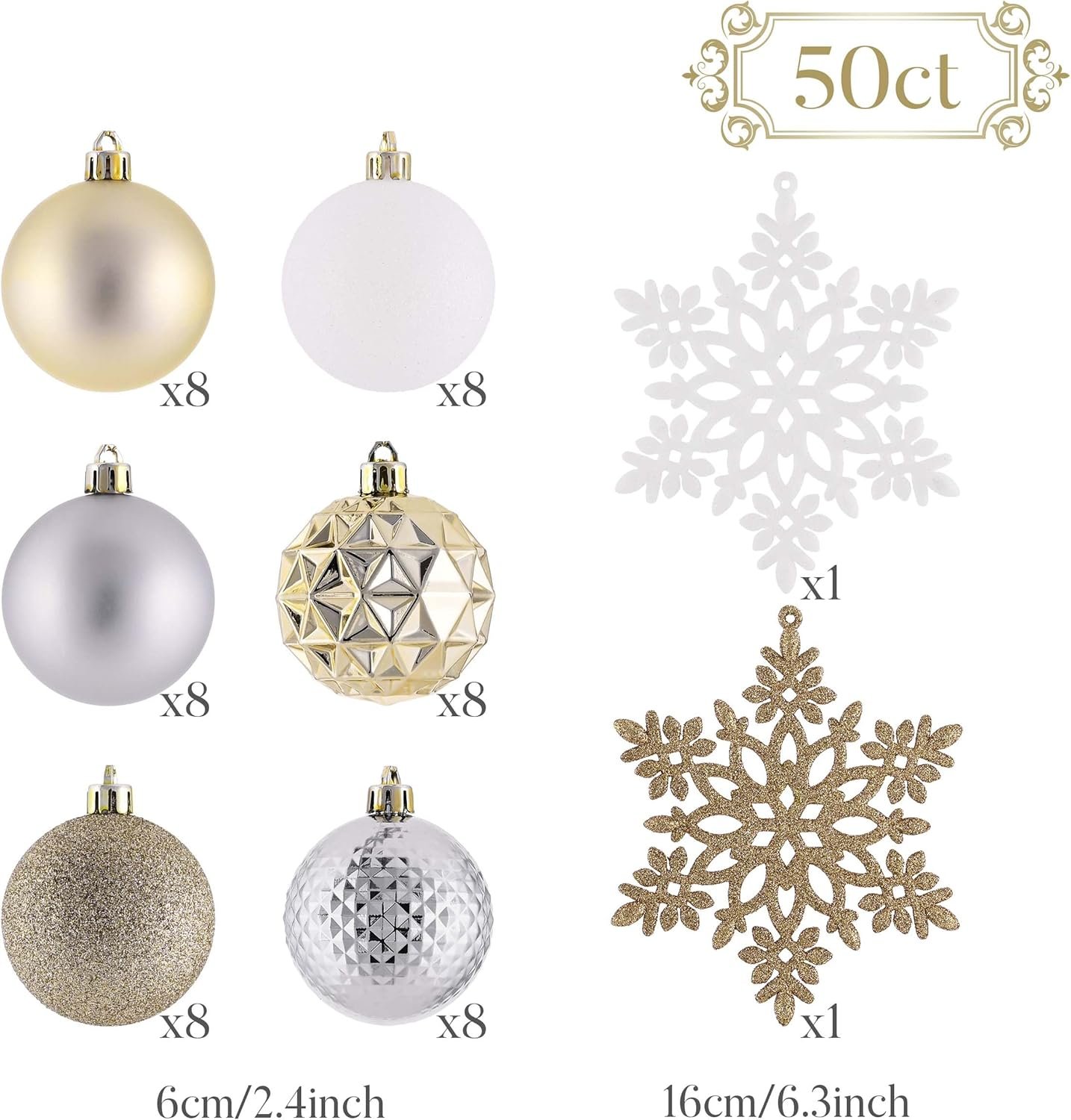 Valery Madelyn Christmas Tree Decorations Ornament Set for Fall Halloween Decor, 50ct White and Gold Shatterproof Christmas Ball Ornaments Bulk, 2.36 Inches Hanging Decor for Xmas Holiday Party - Image 4