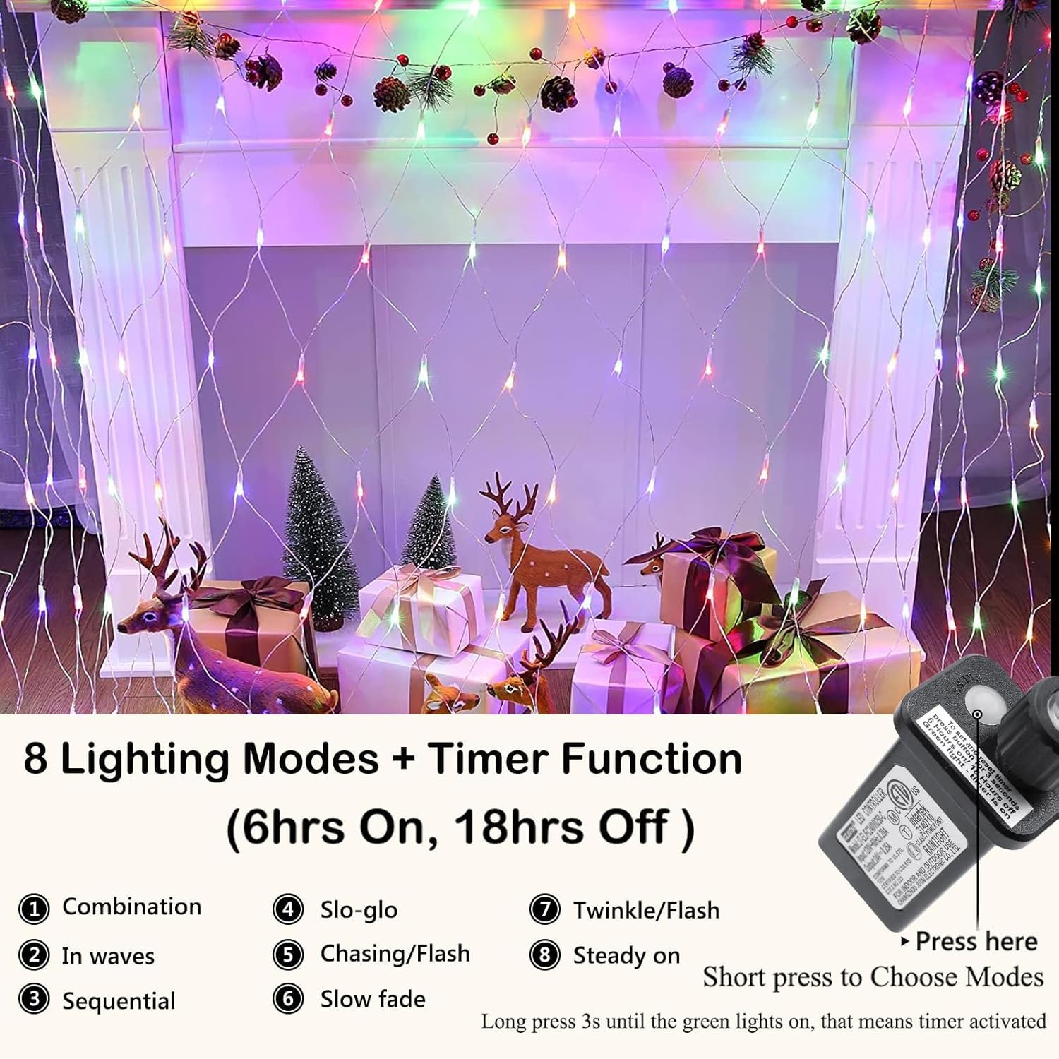 Joomer 12ft x 5ft 360 LED Christmas Net Lights, 8 Modes Bush Mesh Lights Connectable, Timer, Waterproof for Christmas Trees, Bushes, Garden, Outdoor Decorations (Clear Wire, Multicolor) - Image 3