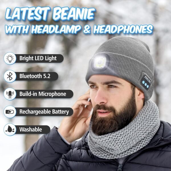 KEZKALS Gifts for Men, Bluetooth Beanie Hat, Stocking Stuffers for Adults, Men, Mens Gifts for Christmas, Gifts for Men Who Want Nothing, Cool Gadgets for Men, Bluetooth Hat for Men, Husband, Women - Image 4