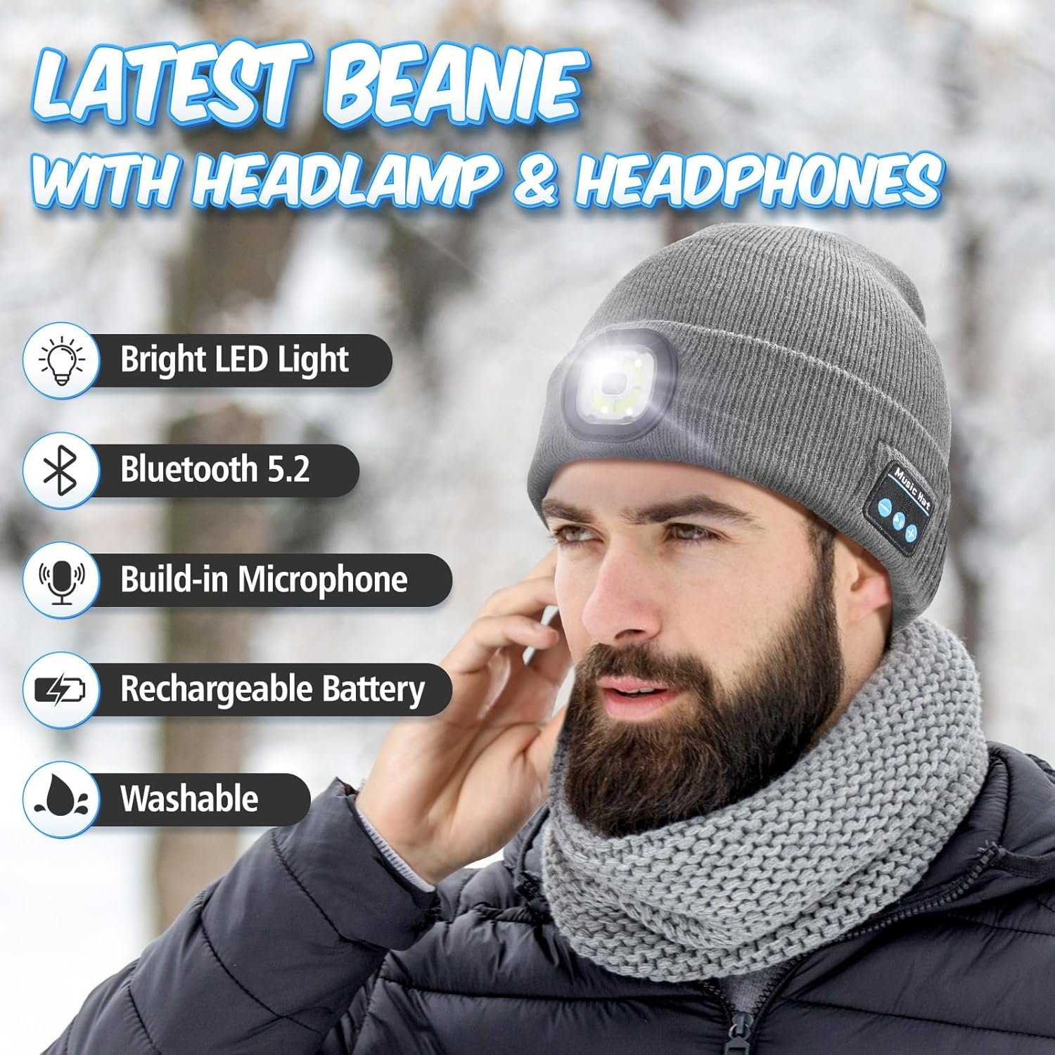 KEZKALS Gifts for Men, Bluetooth Beanie Hat, Stocking Stuffers for Adults, Men, Mens Gifts for Christmas, Gifts for Men Who Want Nothing, Cool Gadgets for Men, Bluetooth Hat for Men, Husband, Women - Image 4