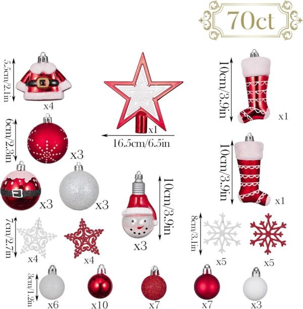 Valery Madelyn Christmas Ornaments Set, 70ct Red and White Shatterproof Christmas Tree Decorations Ball Ornaments Bulk, Traditional Decorative Hanging Ornaments for Xmas Trees Holiday Party Decor - Image 4