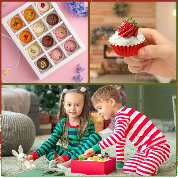 AUGSUN 400pcs Christmas Mini Foil Cupcake Liners Golden Red Green Silver Cupcake Baking Cups Metallic Mini Muffin Cupcake Wrappers for Xmas Holiday Party Cake Candy Chocolate Decorations Supplies - Image 8