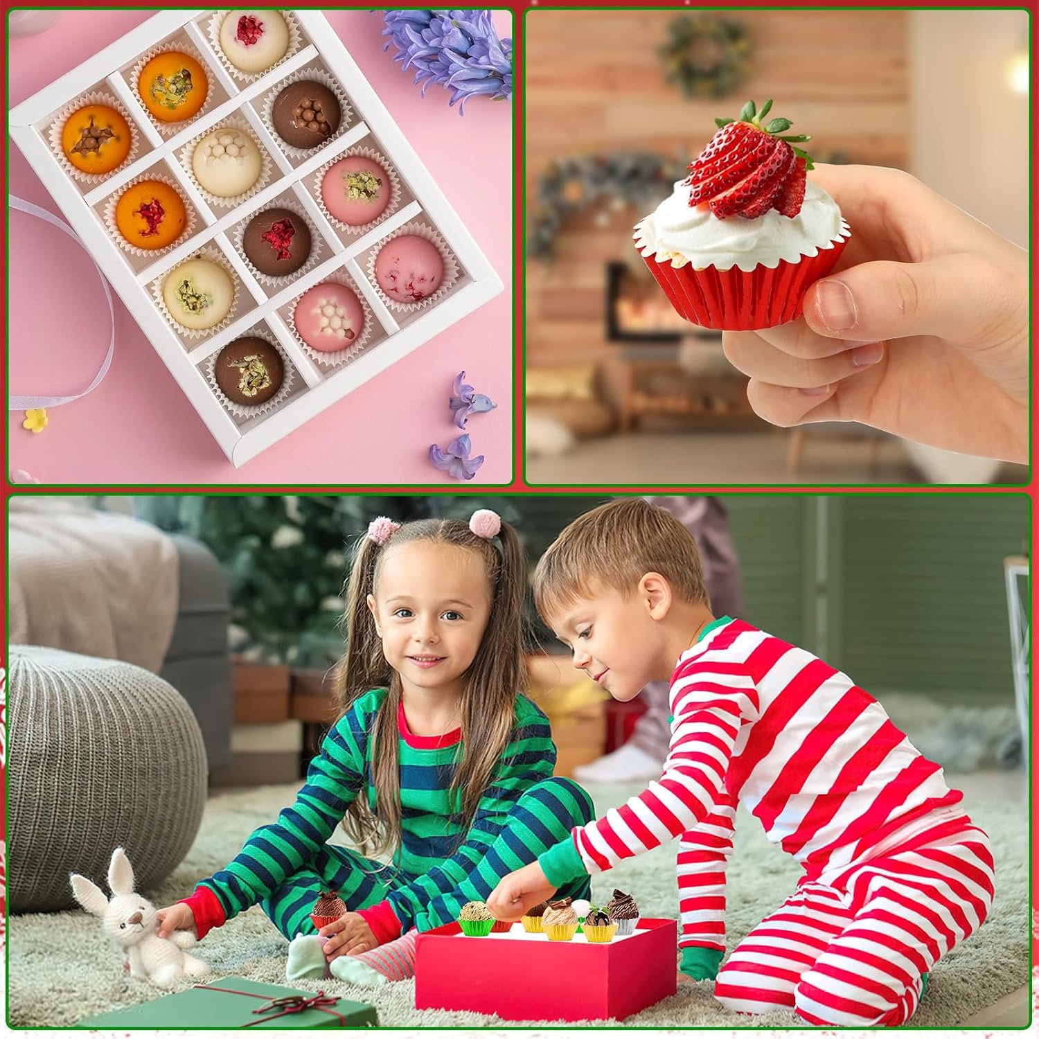 AUGSUN 400pcs Christmas Mini Foil Cupcake Liners Golden Red Green Silver Cupcake Baking Cups Metallic Mini Muffin Cupcake Wrappers for Xmas Holiday Party Cake Candy Chocolate Decorations Supplies - Image 8