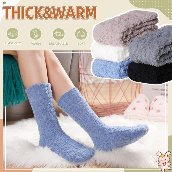 Velice Womens Fuzzy Socks Soft Cozy Fluffy Slipper Socks Winter Warm Plush Sleeping Christmas Socks 5 Pairs - Image 3