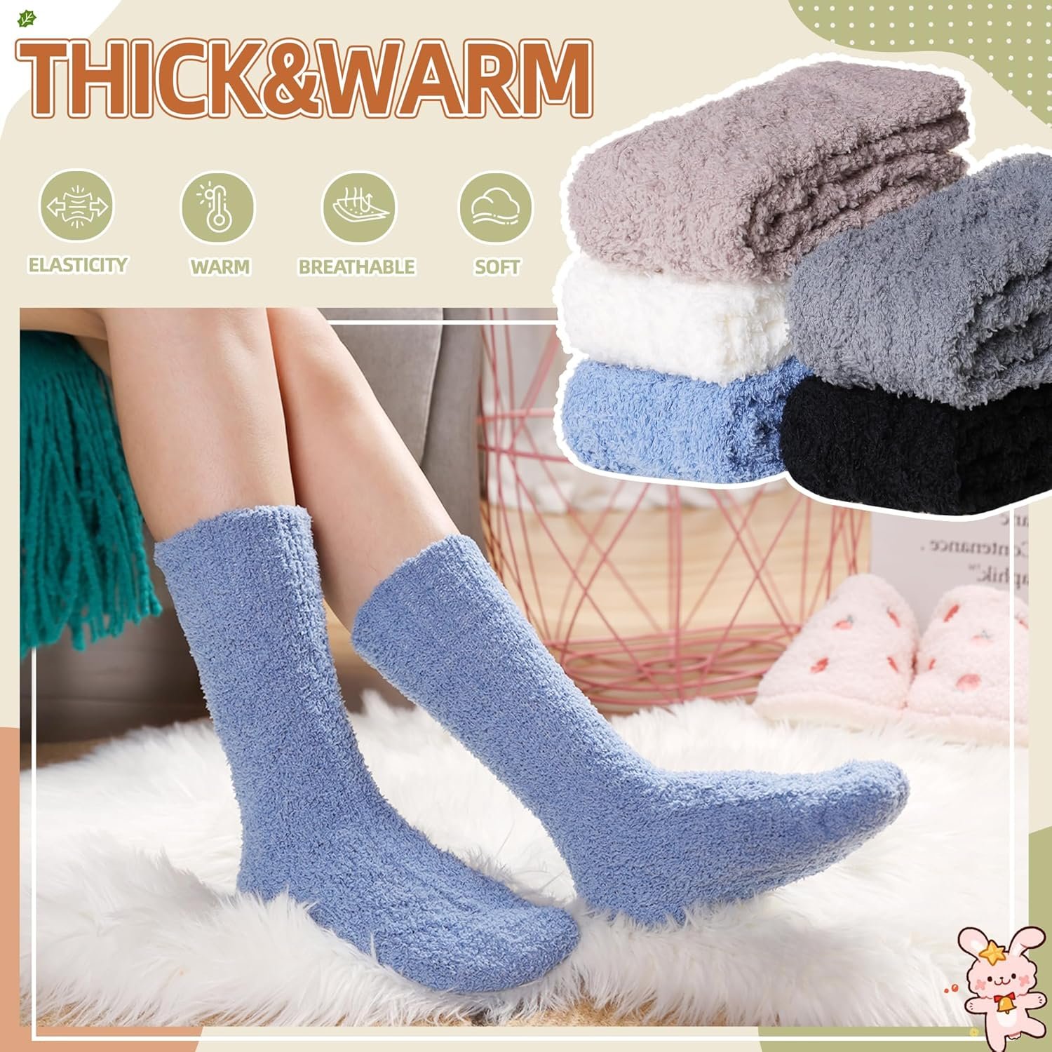 Velice Womens Fuzzy Socks Soft Cozy Fluffy Slipper Socks Winter Warm Plush Sleeping Christmas Socks 5 Pairs - Image 3