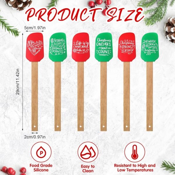 Patelai Christmas Silicone Spatula Xmas Cake Spatula with Wooden Handle Snowmen Pancake Spatula Cute Pan Scraper Xmas Dish Scraper Cooking Spatulas for Kitchen Mixing Cooking (Novel Style,6 Pieces) - Image 3