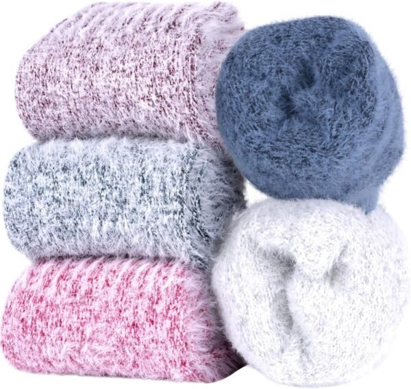 SISOSOCK Fuzzy Socks for Women Cozy Soft Warm Socks Casual Home Sleep Comfy Socks 5 Pack Winter Socks Gifts for Women - Image 3