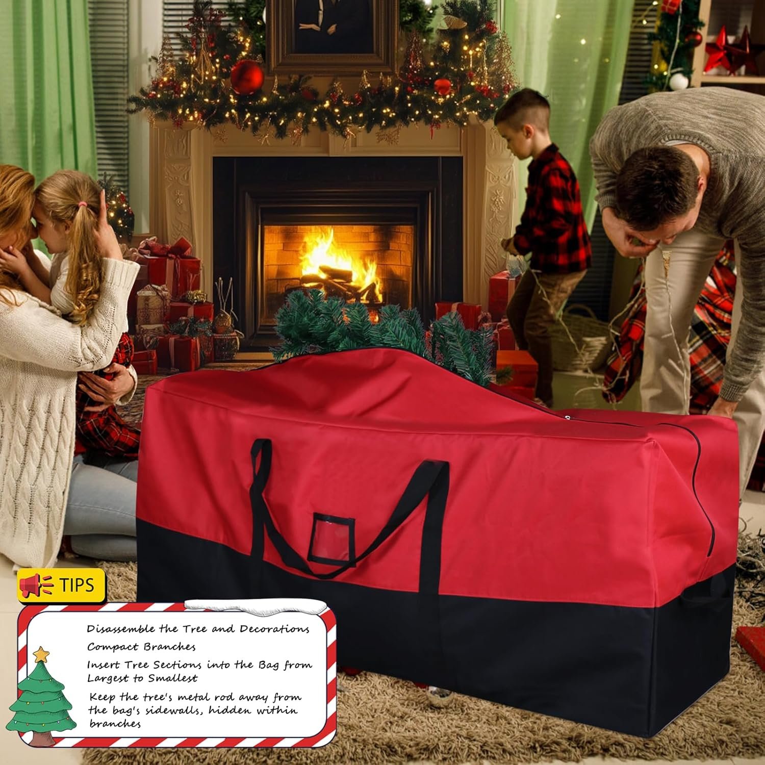 Christmas Tree Storage Bag, Fits Up to 7.5 Ft Artificial Trees, Heavy-Duty Waterproof Storage Bags with Reinforced Handles, Dual Zippers & Card Slot, 600D Oxford Extra Large Moving Bags - Image 6