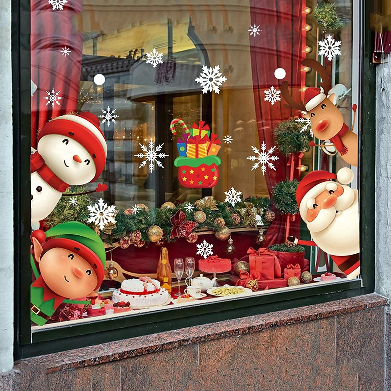 XIMISHOP 82PCS Christmas Snowflake Window Clings Stickers for Glass, Xmas Decals Decorations Holiday Snowflake Santa Claus Reindeer Decals for Party - Image 2