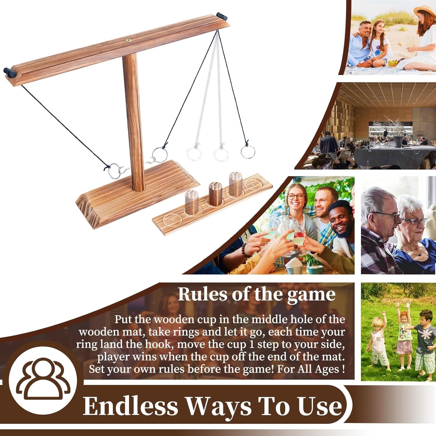 Ring toss Game, Large Base Hook and Ring Game, Hook and Ring Throwing Game for Adults Kids, Family-Friendly Indoor Holiday Fun or Outdoor Patio Games - Image 4