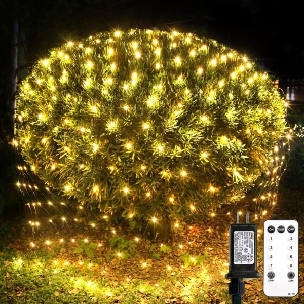 suddus 360 LED Christmas Net Lights, Net Lights Outdoor Mesh Lights,12ft x 5ft String Lights with Remote Waterproof Connectable Green Wire for Bushes, Lamn, Trees, Christmas Decoration, Warm White - Image 2