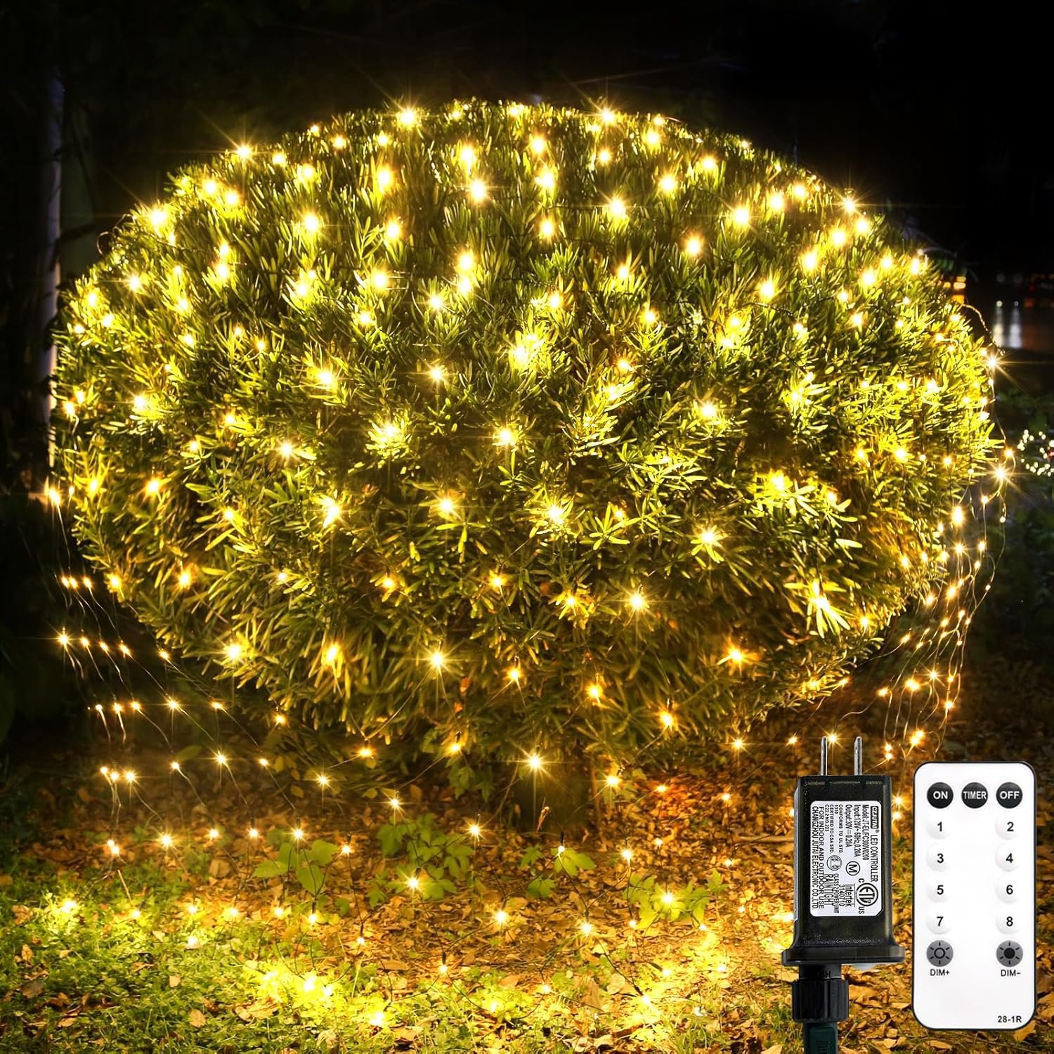 suddus 360 LED Christmas Net Lights, Net Lights Outdoor Mesh Lights,12ft x 5ft String Lights with Remote Waterproof Connectable Green Wire for Bushes, Lamn, Trees, Christmas Decoration, Warm White - Image 2