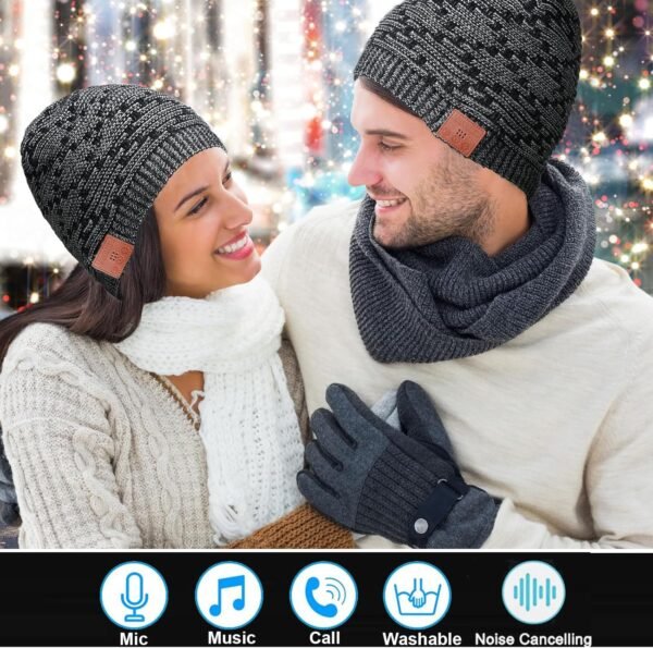 Music Beanie Women Beanie Hat Wireless Headset Headphones Music Audio Womens Girls Winter Cap with Mic HandsFree Outdoor Sports Stereo Earphone - Image 3