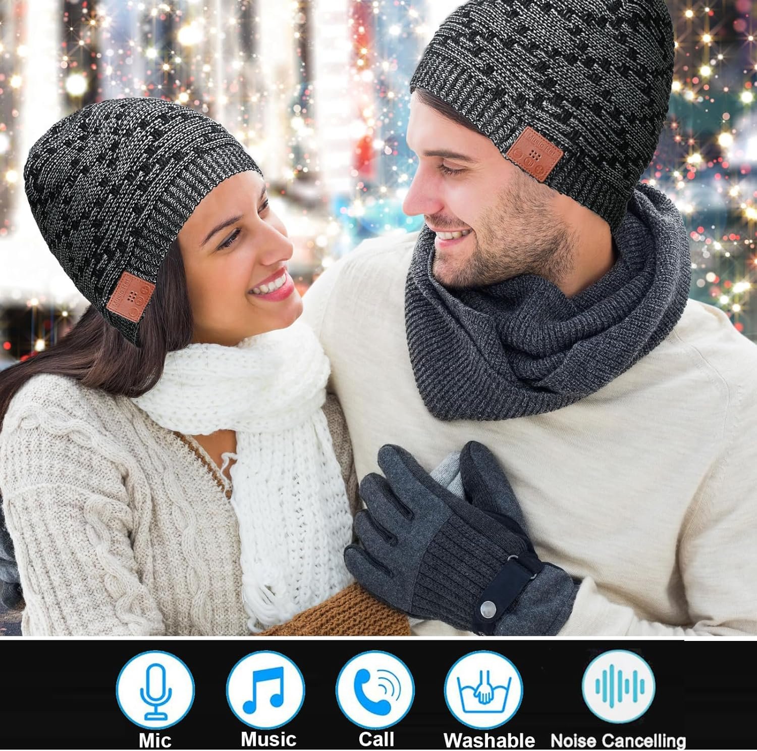 Music Beanie Women Beanie Hat Wireless Headset Headphones Music Audio Womens Girls Winter Cap with Mic HandsFree Outdoor Sports Stereo Earphone - Image 3