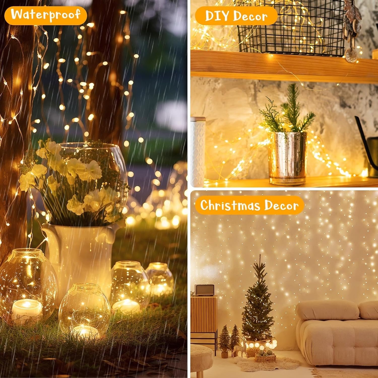 66Ft 200 LED Fairy Lights Plug in, Waterproof String Lights Outdoor 8 Modes Christmas Lights Bedroom Decor, Twinkle Lights for Girl's Room Garden Halloween Christmas Decorations (Warm White) - Image 7