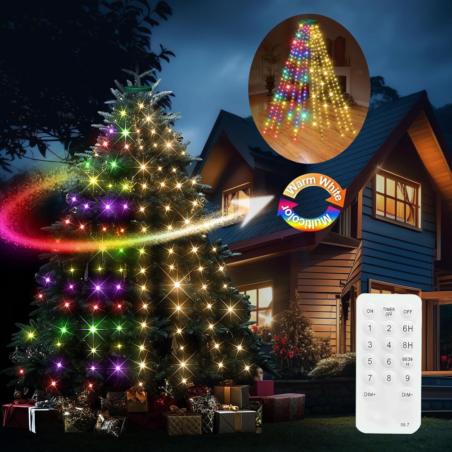 12 Modes Easy Christmas Tree Lights with Ring Indoor Outdoor - 6.56Ft x 12 Lines String 288 LED Timer Dimmable Remote Waterproof Light for 6 7 Ft Xmas Trees (Warm White or Multicolor) - Image 9