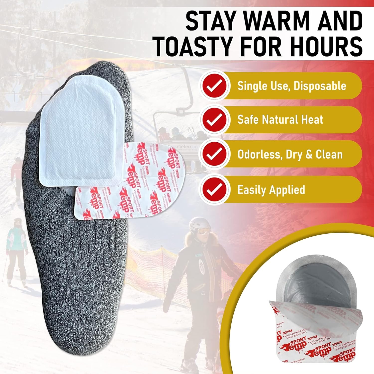 Toe Warmers - Up to 10 Hours of Heat, Easily Apply with Adhesive - Ultra Thin, Easy, All Natural - Air Activated, Odorless Hot Toe Warmers - Sport Temp - Image 6