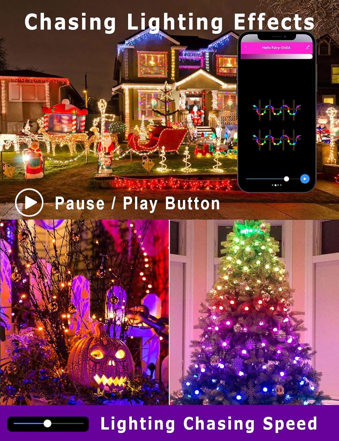 HIITEN RGB C9 Christmas Lights Outdoor 118ft 150LEDs, DIY Chasing Effects Smart LED Christmas Lights, Bluetooth APP Remote Controlled Extendable Color Changing String Lights with Timer Music Sync - Image 4