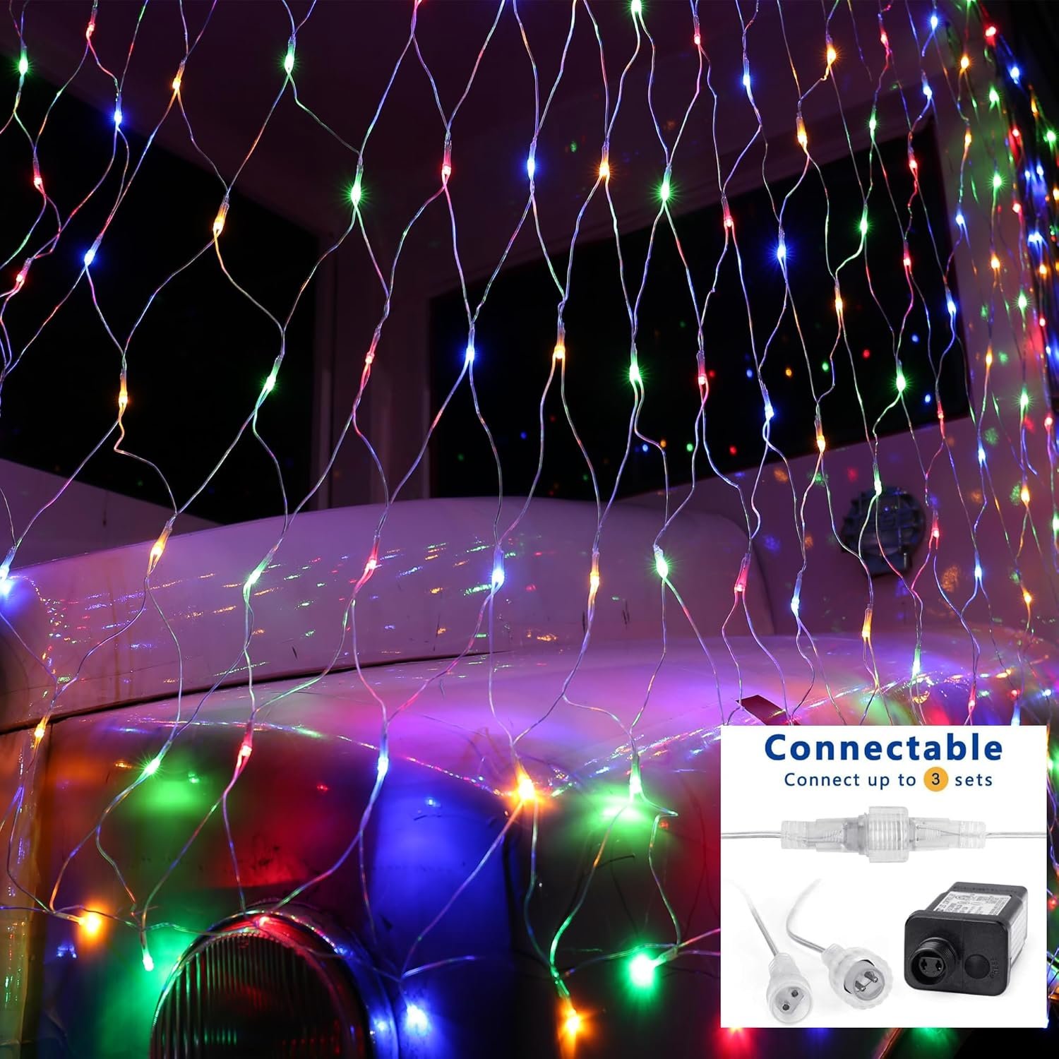 Joomer 12ft x 5ft 360 LED Christmas Net Lights, 8 Modes Bush Mesh Lights Connectable, Timer, Waterproof for Christmas Trees, Bushes, Garden, Outdoor Decorations (Clear Wire, Multicolor) - Image 4