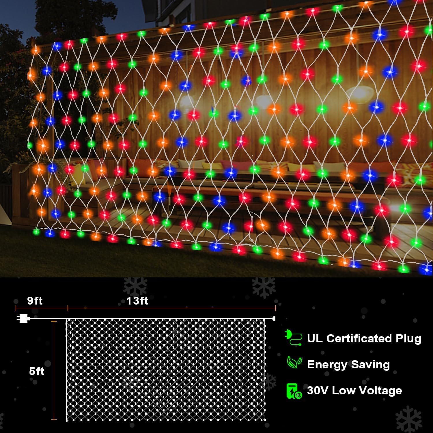 (Upgraded) Outdoor Christmas Lights, 360 LED Sturdy Christmas Net String Lights, 12x5Ft 8 Light Modes Christmas Decoration Lights for Backyards, Gardens, Bushes, Lawns, Patio, New Year - Multicolored - Image 5