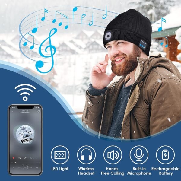 Lenski Stocking Stuffers for Adults Men, Dad Gifts for Men, Bluetooth Beanie Hats, Mens Gifts for Dad Him Grandpa Husband - Image 3