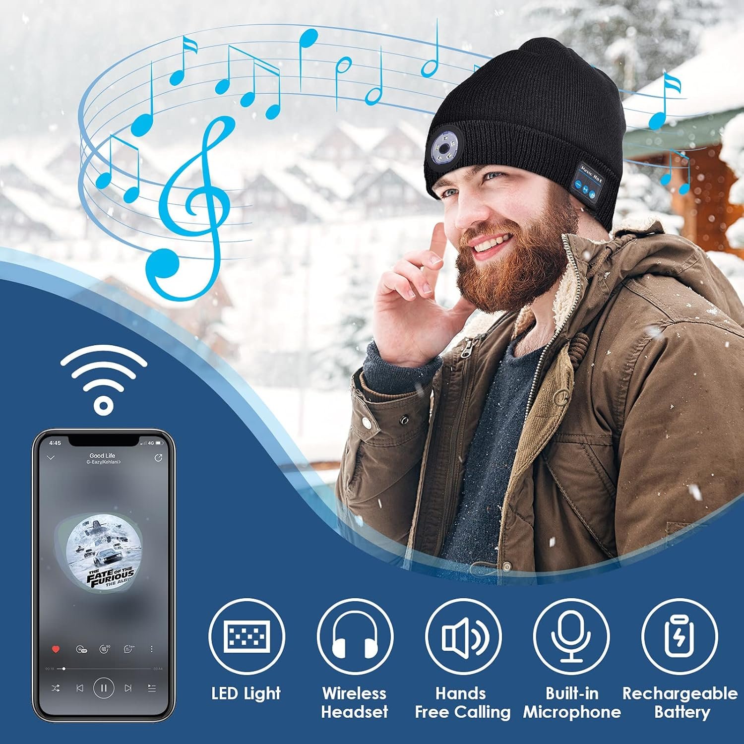 Lenski Stocking Stuffers for Adults Men, Dad Gifts for Men, Bluetooth Beanie Hats, Mens Gifts for Dad Him Grandpa Husband - Image 3