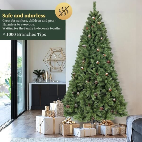 6ft Christmas Tree, Artificial Xmas Tree with 1000 Branch Tips Holiday Party Decorations 1 Minute Christmas Tree for Home Office Easy Assembly, Reusable, Metal Hinges & Foldable Base - Image 4