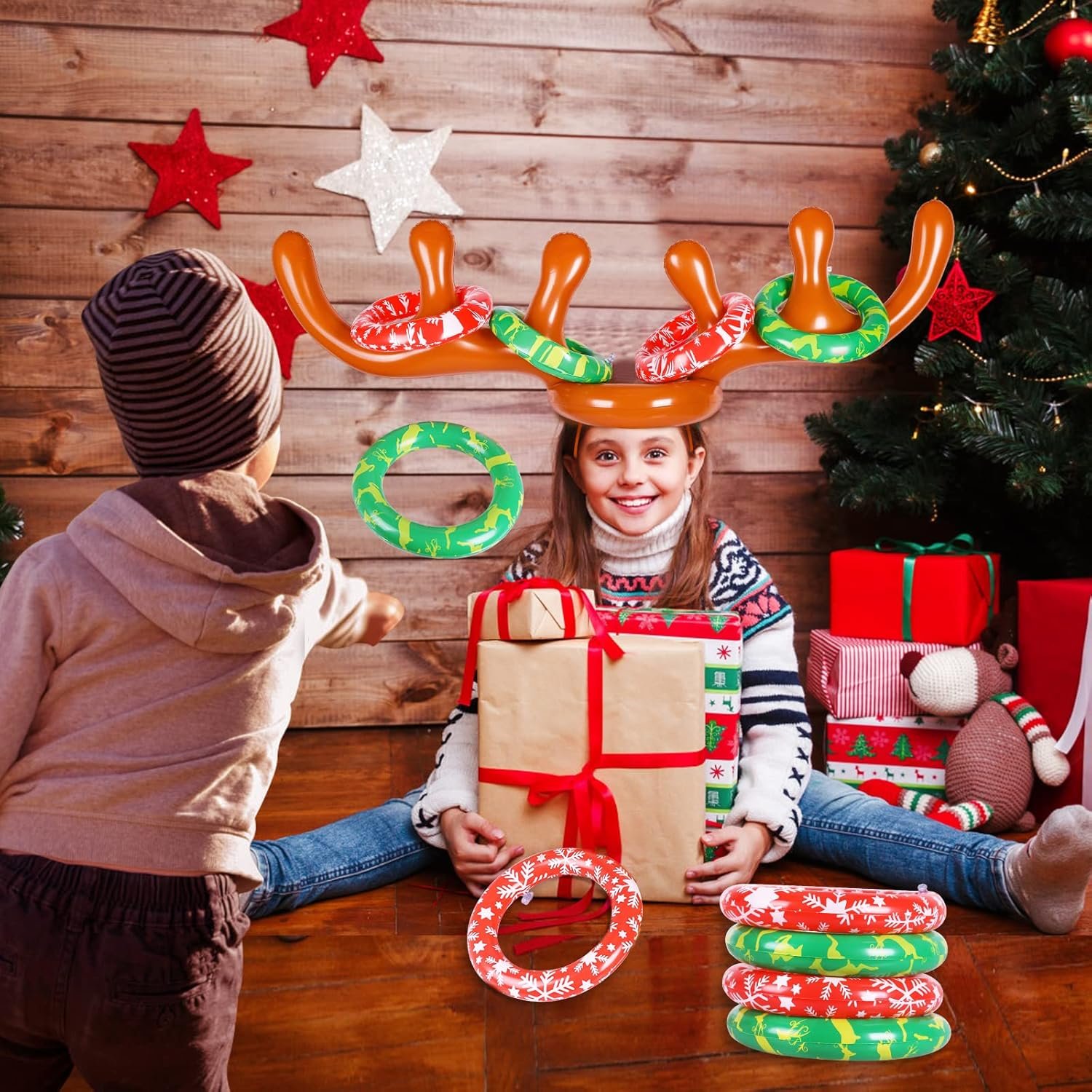 MGparty Christmas Inflatable Reindeer Antler Toss Game for Xmas Kids Teens Party Favors Supplies Outdoor Indoor Ring Toss Game - Image 9